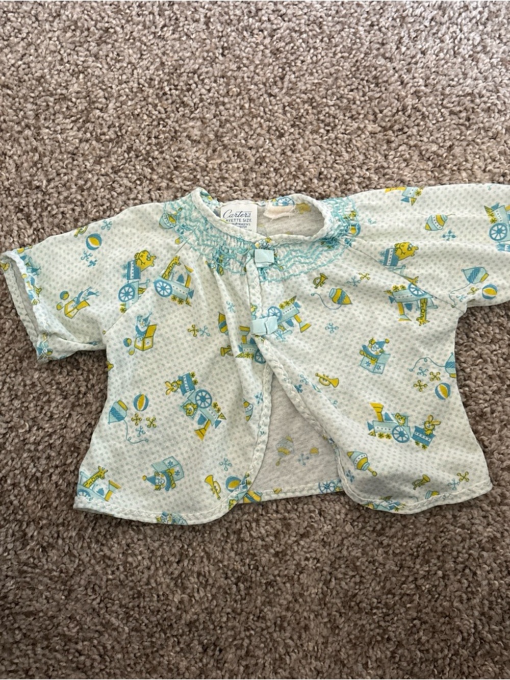 Vintage Baby Jacket with Toy Cart Print - Blue & Yellow